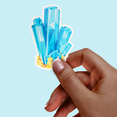Blue Aquamarine Crystal Premium Vinyl Sticker, Pisces Birthstone, Die-Cut Laptop Decal